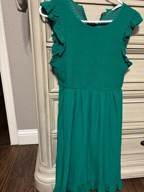 L Staccato Teal Ruffled Sleeve Casual Dress